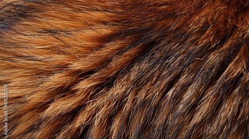  A tight shot of a furry creature's coat, displaying numerous brown and black stripes