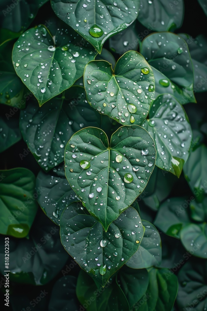 Fototapeta premium leaves are fresh, wet , The concept of style, nature and uniqueness 