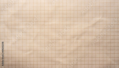 beige graph paper texture with brown grid lines, creases, worn. education, planning, and design.