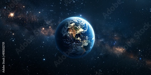 Whole earth planet in the cosmos night starry sky