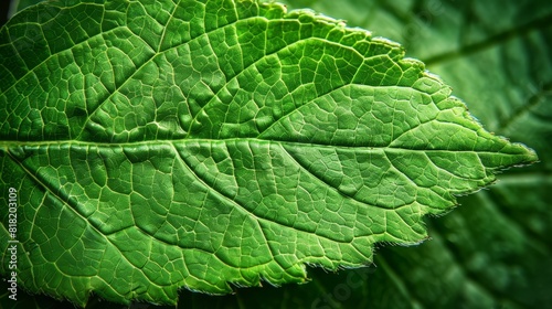  A close-up of a green leaf dotted with water droplets lies in the foreground