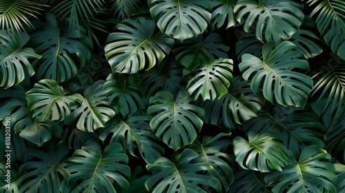  A tight shot of various plants with oversized green leaves atop and below
