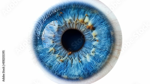  A tight shot of a blue eye with a black pupil encircled by the iris