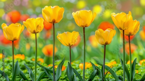 Blurred red and yellow tulips