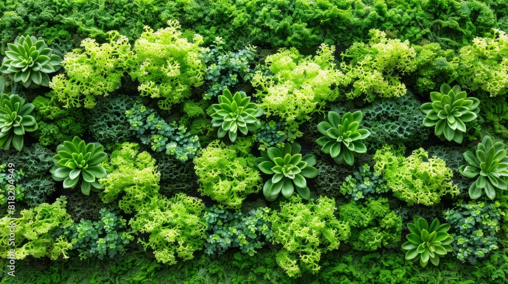 A wall covered in greenery Plants grow atop, their leaves intermixed with bottom leaves forming a continuous green layer A wall covered in greenery Plants grow atop, their leaves intermixed with bottom leaves forming a continuous green layer