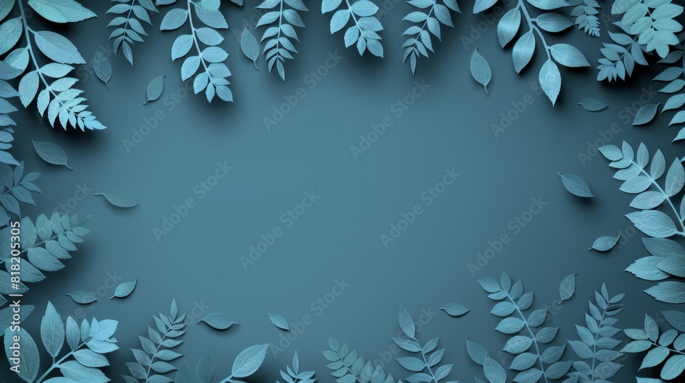  A blue background with green leaves at the bottom, and another blue background with green leaves at the top