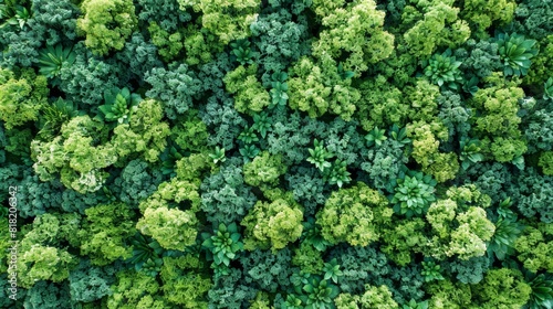 many trees with dense foliage in the foreground, countless green leaves atop background trees © Jevjenijs