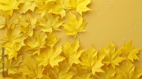  A yellow background featuring a cluster of yellow leaves Include space for text or image on card or brochure © Jevjenijs