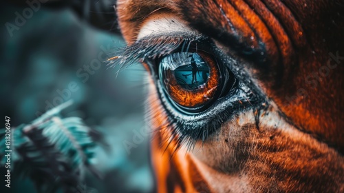  A tight shot of a tiger's eye, mirroring a tree image in its depths Reflected in yet another animal's reflective eyes photo