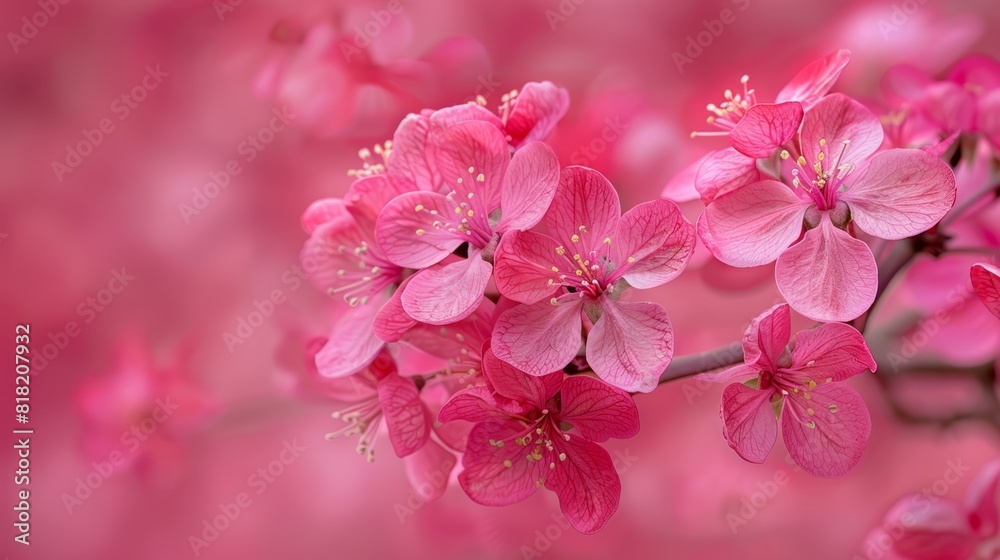 numerous blooms in focus, background blurred with more pink flowers