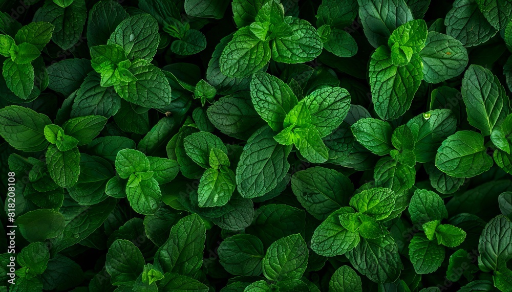 A close up of green leaves on a dark background. A close up of green leaves on a dark background.
