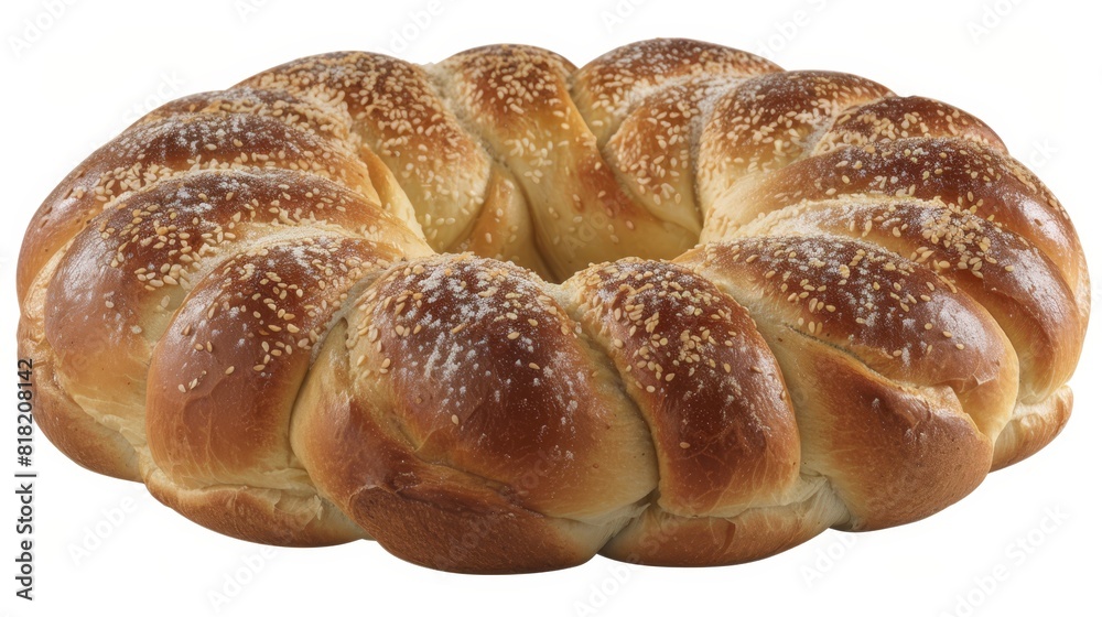 A tight shot of a bread bun adorned with sesame seeds against a pristine white backdrop Include a clipping path at the bun's upper edge A tight shot of a bread bun adorned with sesame seeds against a pristine white backdrop Include a clipping path at the bun's upper edge
