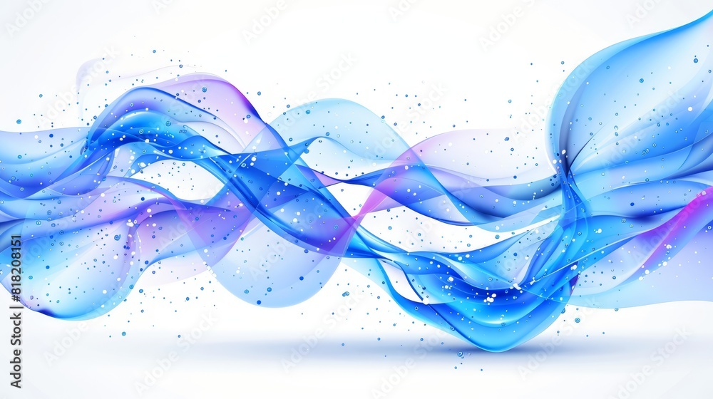 A blue-pink wave, teeming with bubbles, occupies the central position against a pristine white backdrop Ample space remains on the wave's left side A blue-pink wave, teeming with bubbles, occupies the central position against a pristine white backdrop Ample space remains on the wave's left side