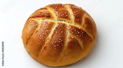  A tight shot of a loaf of bread against a white backdrop The crust is generously sprinkled with sesame seeds