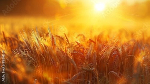 Sun casting golden rays over top wheat ears