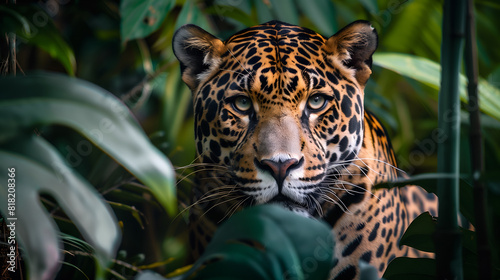 Head shot of a leopard in the jungle.