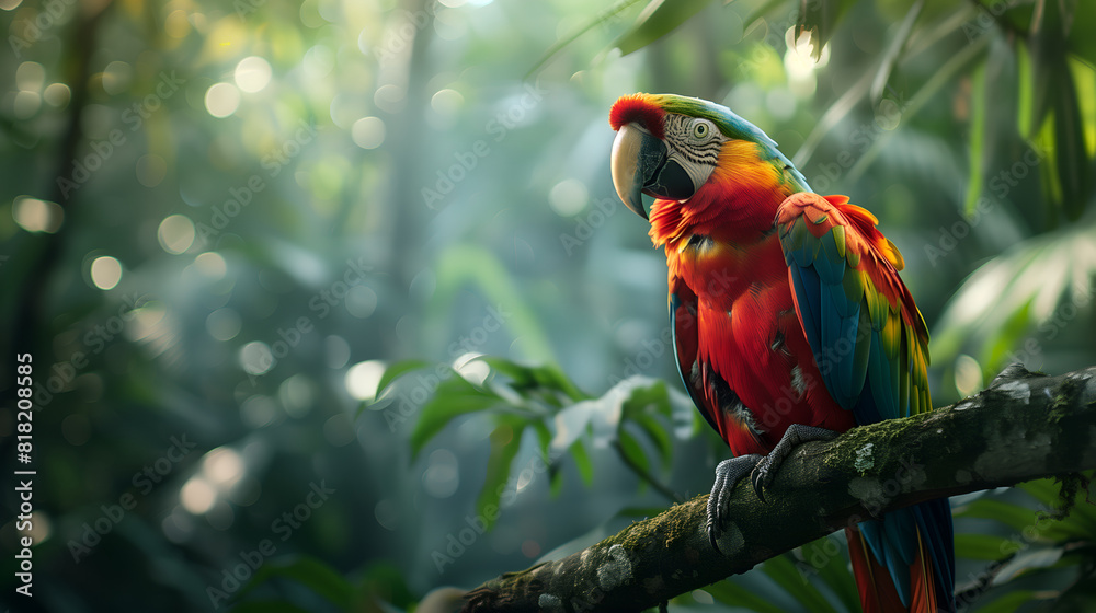 Obraz premium Macaw parrot bird on a branch of tree in the jungle