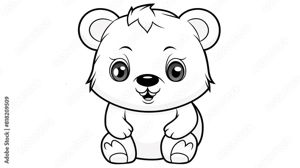 Cartoon of teddy bear with simple lines for children to color book pages. Drawing for vectorization
