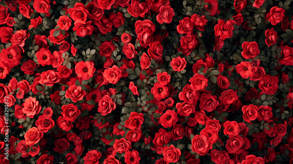 A Bunch of Red Roses on a Wall