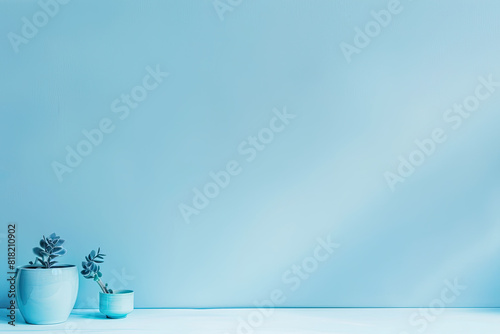 Green plant with leaves on blue background. Suitable for nature  ecofriendly  and garden design concepts in graphic design projects. 