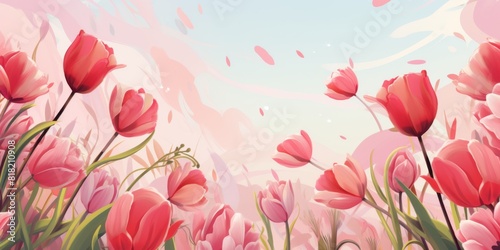 Pink banner with tulips #818210908