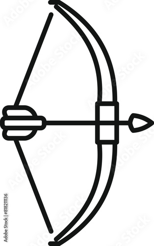 Simple line art drawing of a classic bow and arrow, ideal for icons and symbols