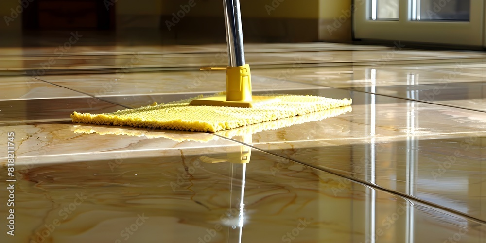 Mopping ceramic floor tiles for a clean house by a cleaning service