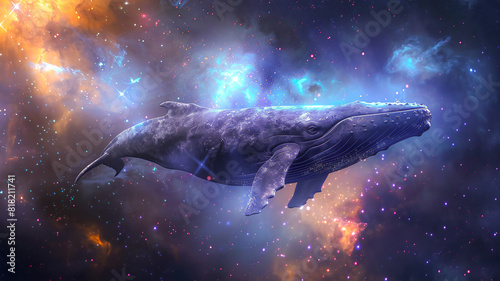 Fantasy scene whale swim in star ocean .