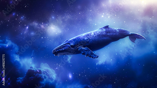 Fantasy scene whale swim in star ocean . © Piyaporn