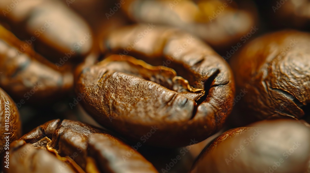 Coffee beans close up. Coffee beans and grains on a table. Coffee beans close up. Coffee beans and grains on a table.