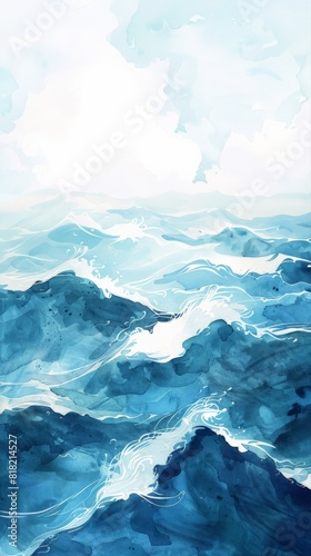 Dynamic watercolor painting of ocean waves. Perfect for nautical and nature themes