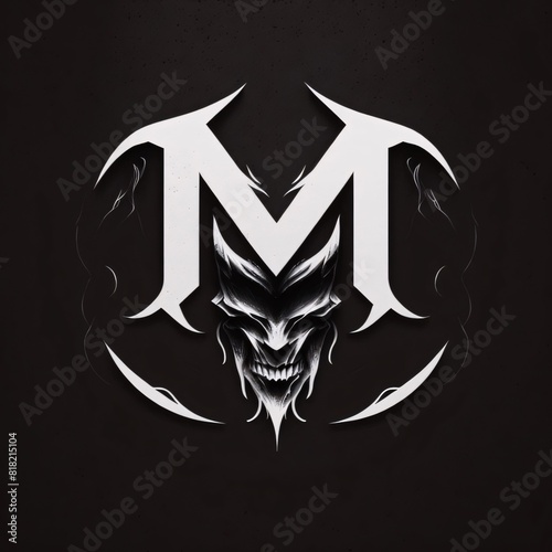 Tribal tattoo design on a black background. T-shirt graphics. letter M