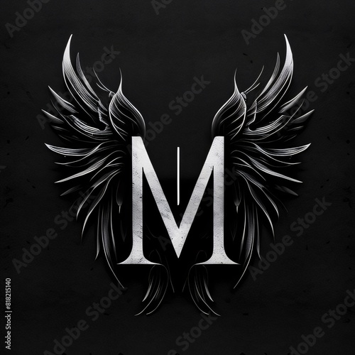 letter m with wings on a black background. 3d illustration. photo