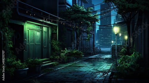 Luminous neon lights illuminating dark alley