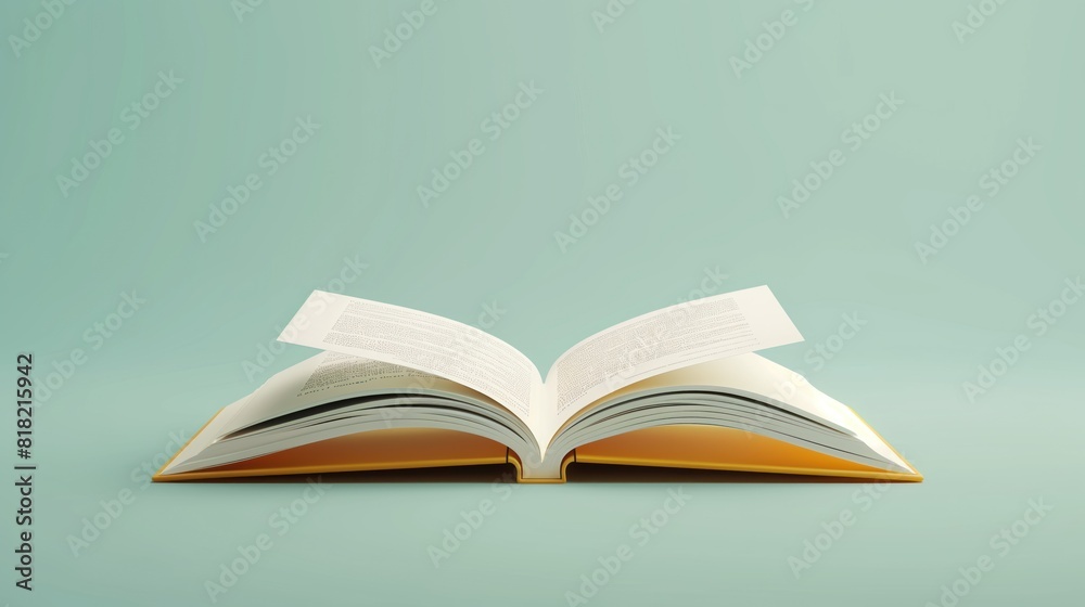 Open book casting soft shadow on a plain teal background, evoking calm and simplicity in a minimalist design Open book casting soft shadow on a plain teal background, evoking calm and simplicity in a minimalist design