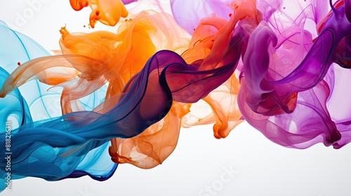 Macro shot of colorful ink swirling in water forming abstract wave shapes