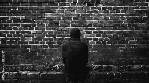 A man sitting on a brick wall. © VISUAL BACKGROUND