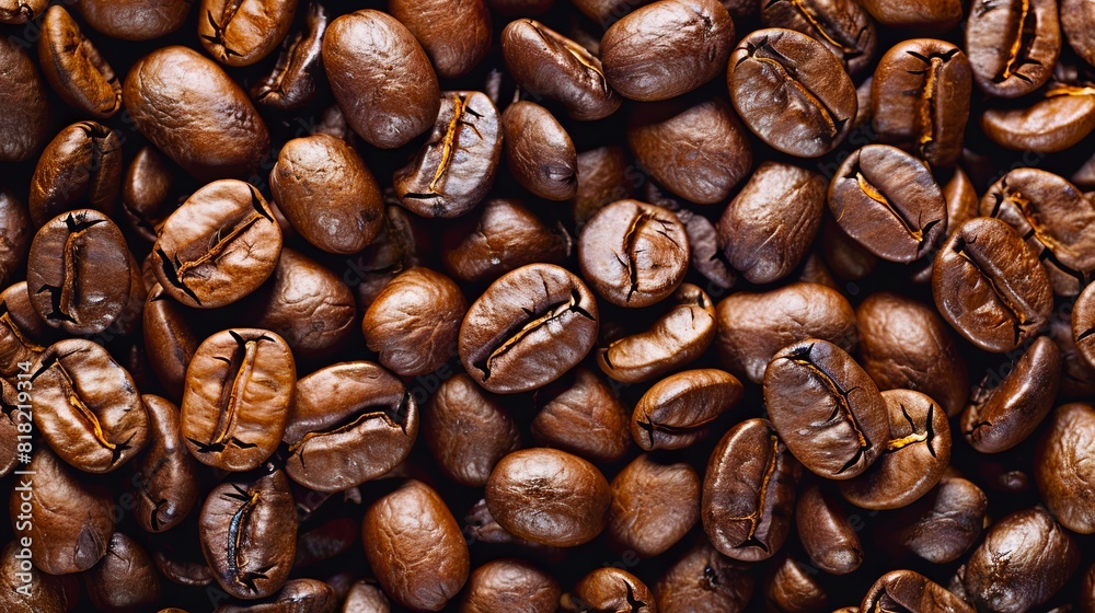 Fototapeta premium Coffee beans are piled up in a pile.