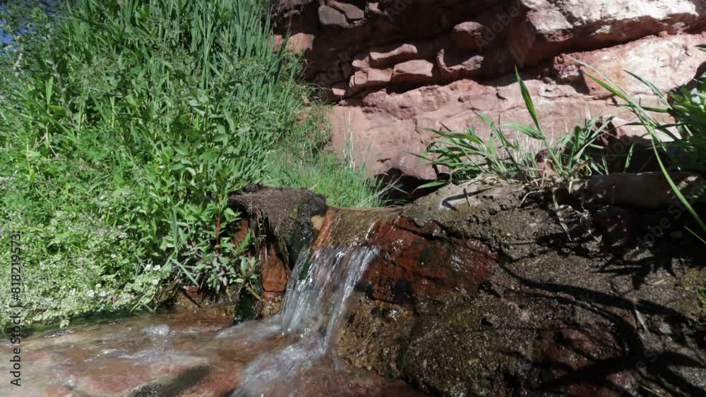 Very Close Up View Of Small Waterfall Along Oak Creek In Sedona Arizona. Very Close Up View Of Small Waterfall Along Oak Creek In Sedona Arizona.