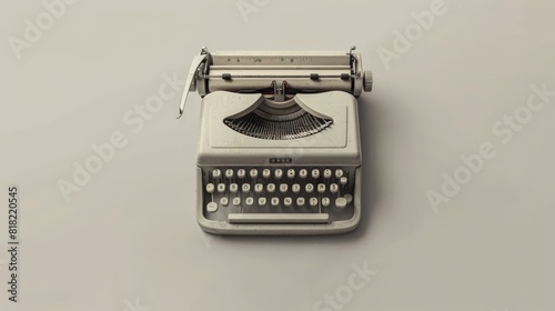 3D render of a minimalist vintage typewriter on a smooth grey background. Fusion of old and new design elements
