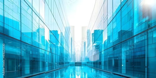 Low angle view of reflective skyscrapers in a modern city skyline. Concept Urban Landscapes  Skyscrapers  City Skylines  Architecture  Reflections