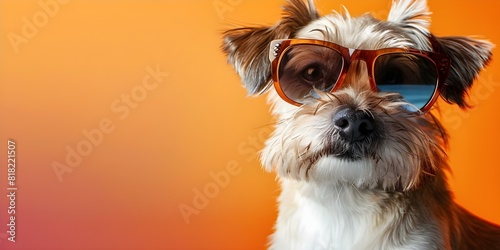 Puppy in sunglasses with colorful background representing artificial intelligence in a fun way. Concept Artificial Intelligence, Puppy Photoshoot, Colorful Background, Fun Props, Sunglasses photo