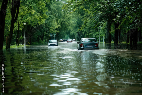 Cars in a flooded street