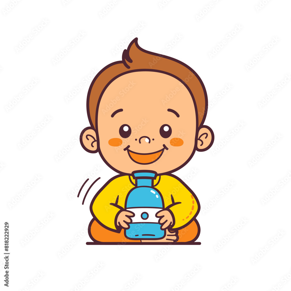 vector baby with bottle flat style .Generative AI vector baby with bottle flat style .Generative AI