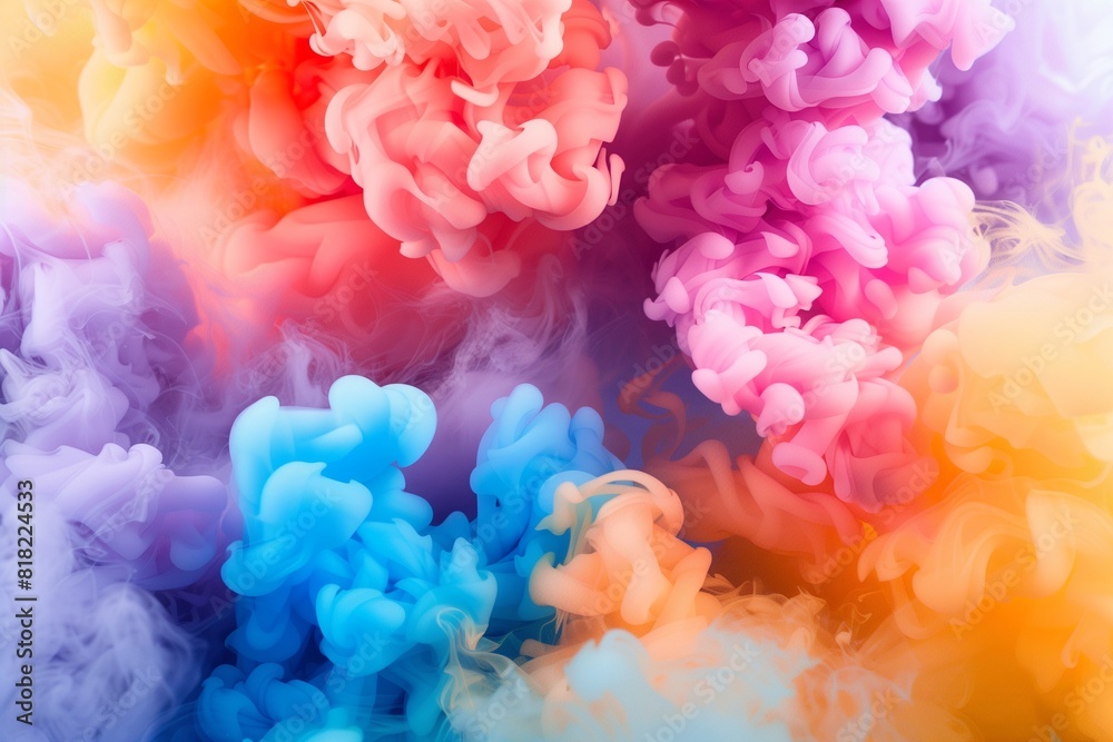 Fototapeta premium Abstract colorful smoke, pink, blue, orange, yellow, and purple smoke bombs isolated. Abstract colored background.