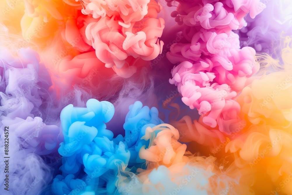 Fototapeta premium Abstract colorful smoke, pink, blue, orange, yellow, and purple smoke bombs isolated. Abstract colored background.
