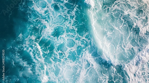 Fototapeta Naklejka Na Ścianę i Meble -  Detailed blue ocean surface from above, rich textures and patterns of sea waves