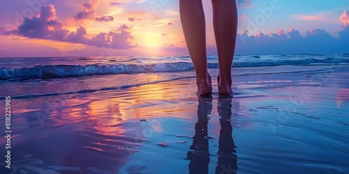 Enhanced image of womens legs on beach near the sea. Concept Beach  Women  Legs  Enhanced image  Seaside