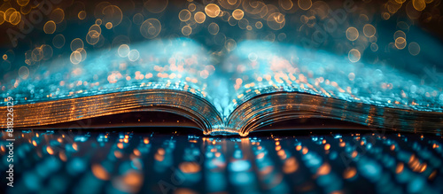 An open book with sparkling lights and bokeh effect, creating a magical and enchanting atmosphere - Concept Illustration for fantasy themes, books and stories