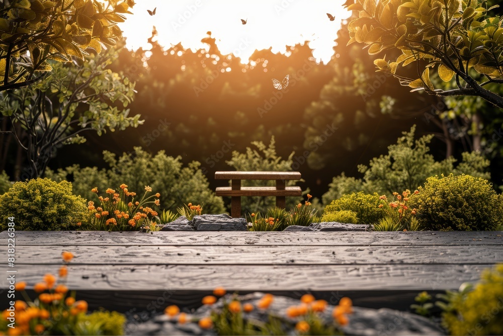 Obraz premium Wooden Bench in Forest. Generative AI